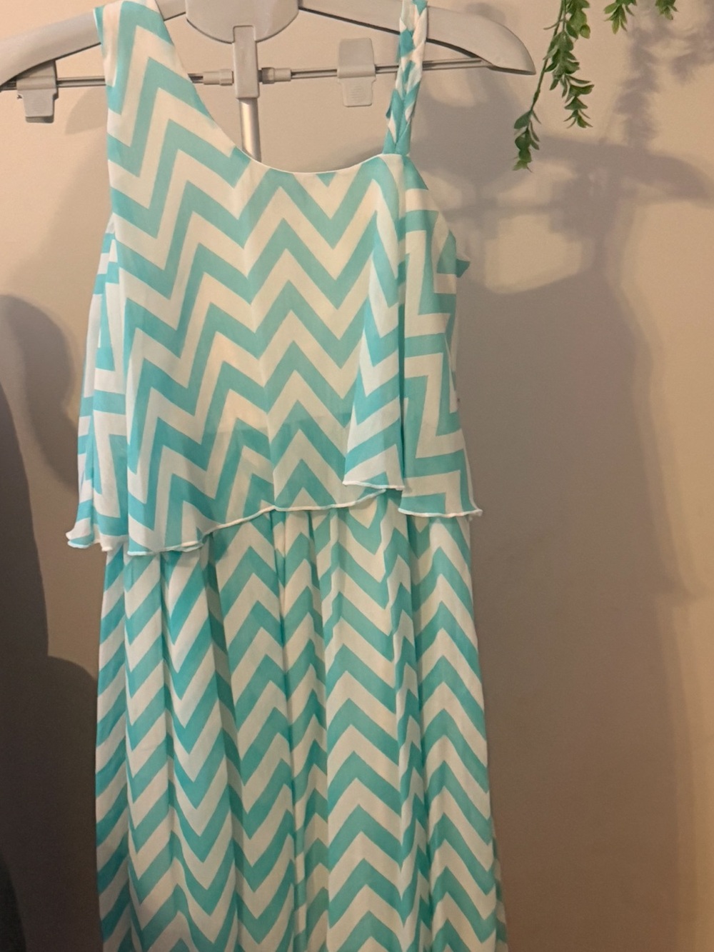 Disorderly Kids Girls Chevron Tiered Sundress in Aqua and White - Picture 11 of 12